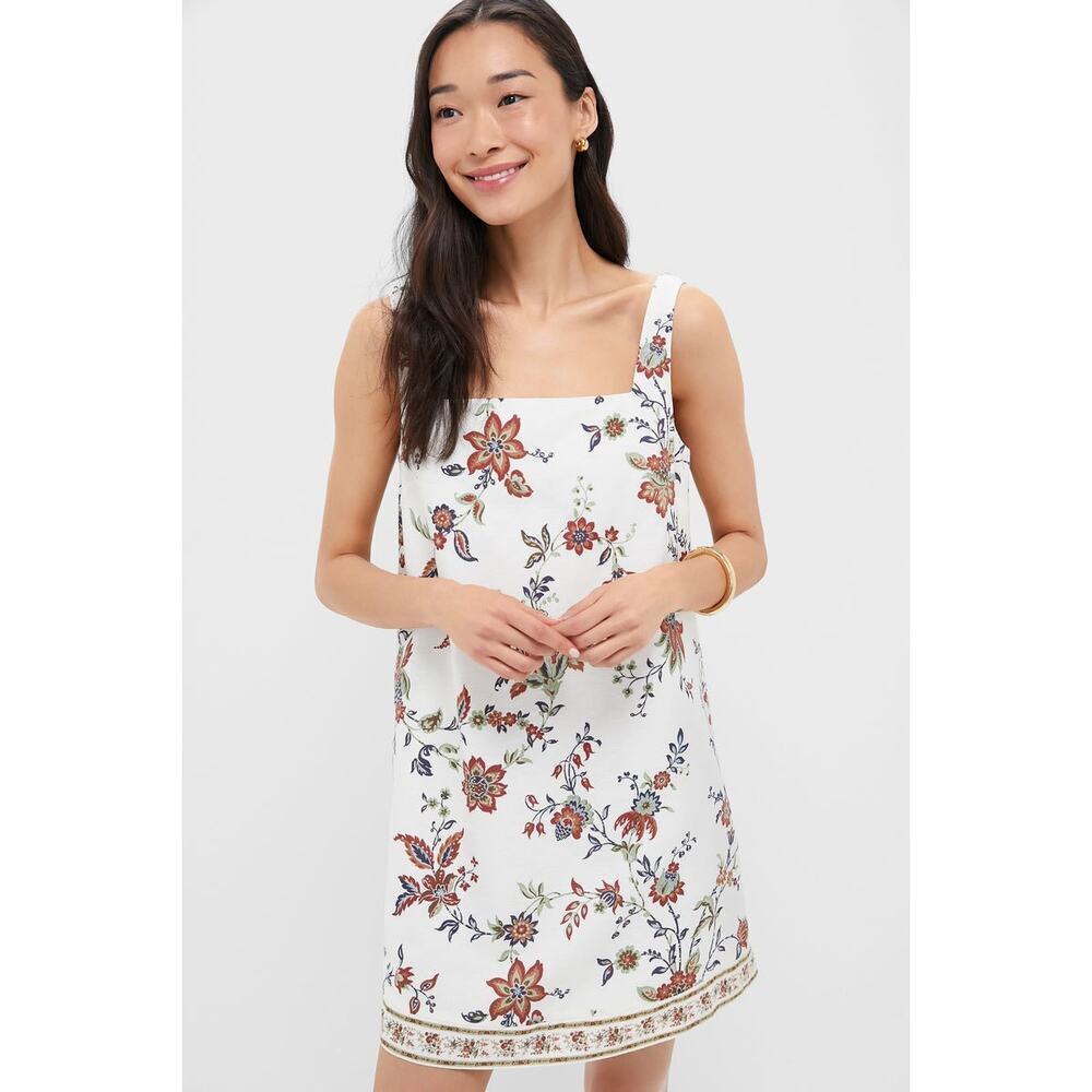 Tuckernuck White Floral Mini Dress with Rust and Navy Accents